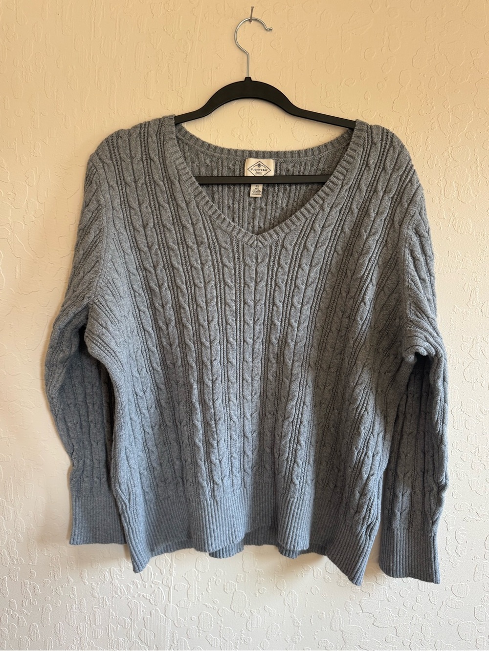 St. John's Bay Light Gray Cable-Knit V-Neck Sweater
